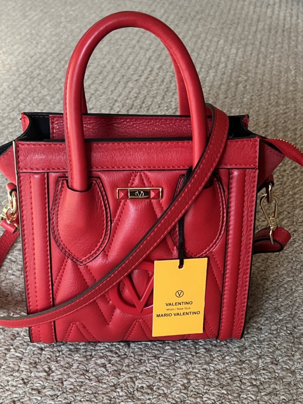 Valentino Eva Diamond Red Leather Quill Leather Crossbody Bag - Picture 4 of 12